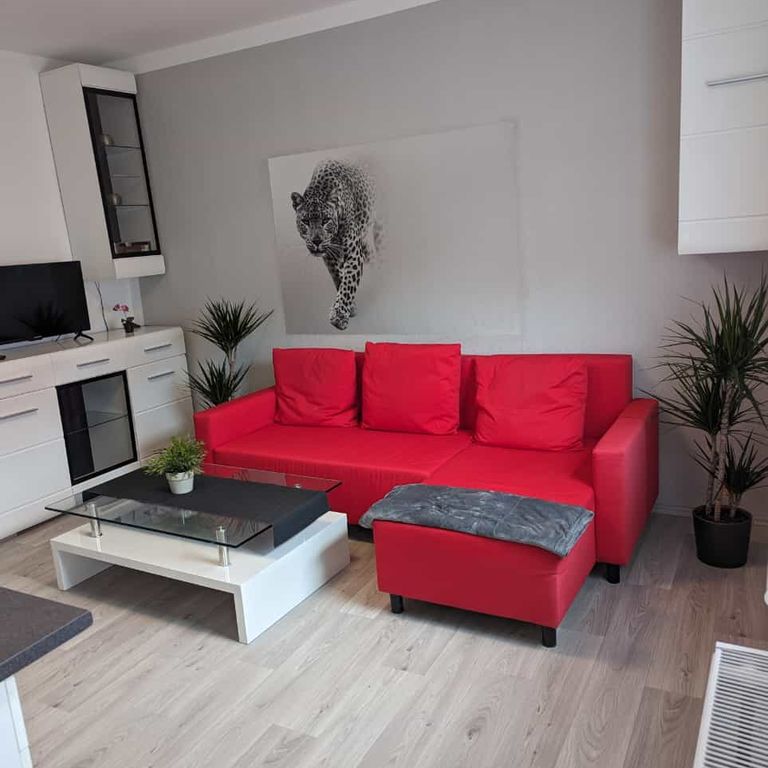 Wohnzimmer mit Eckcouch und Couchtisch
